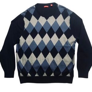 IZOD Mens Argyle‎ Sweater Navy Blue Gray Long Sleeve Crew Neck Cotton Size xL